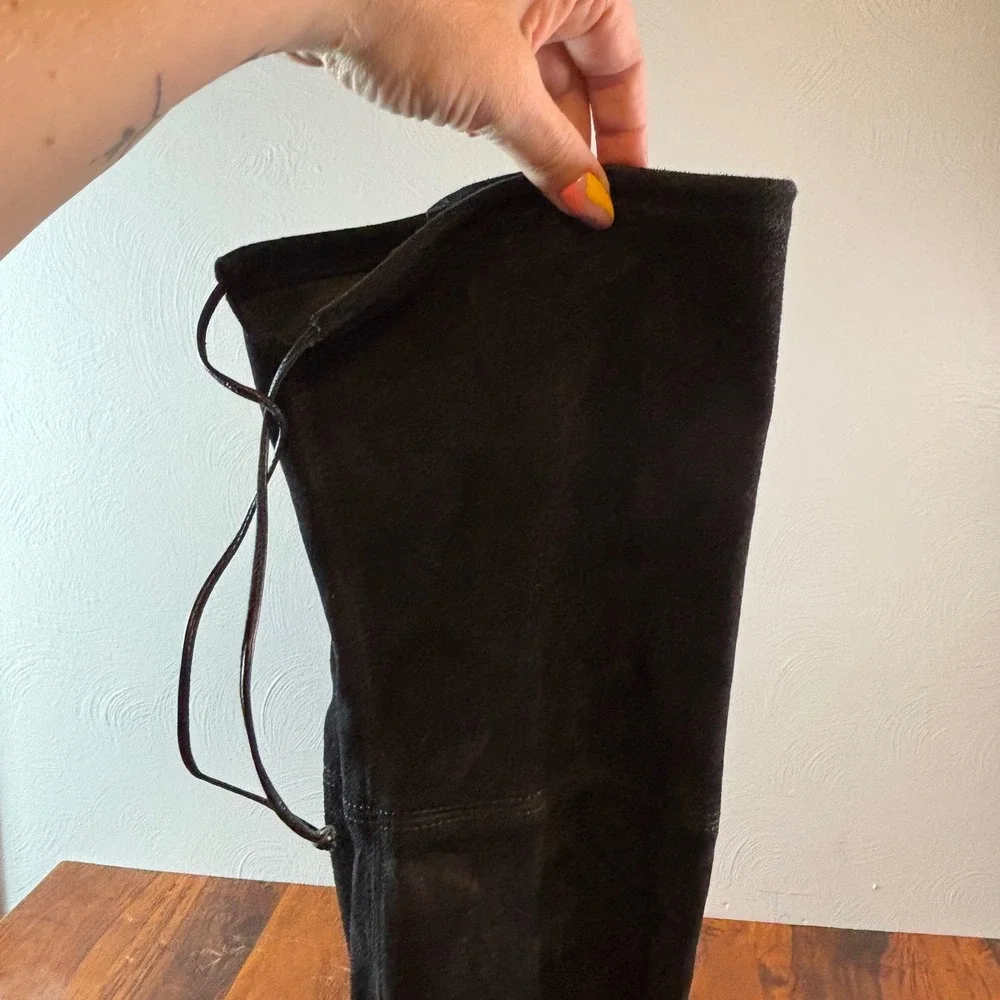 Stuart Weitzman Lowland Black Suede Over the Knee Boots Womens 9 M Low Heel Tie